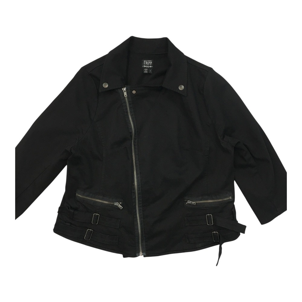 Tripp NYC Black Moto Jacket Asymmetrical Zip Buckle Detail Women's Size 2